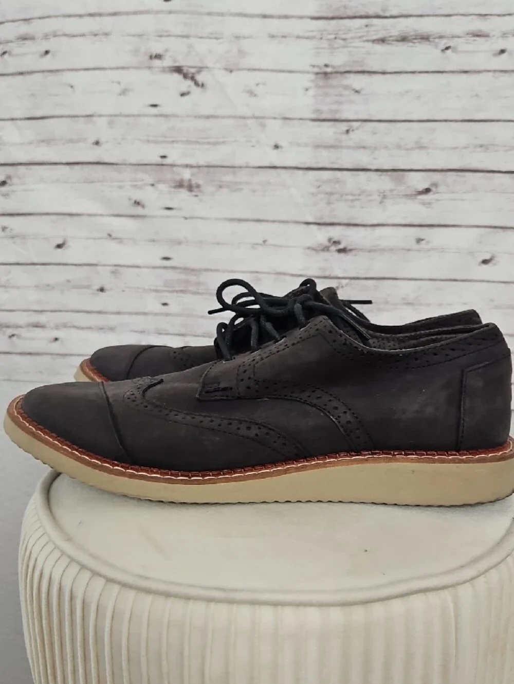 Toms Dark Brown Wingtip Derby Shoes with Cream Sole